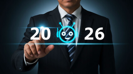 Business growth 2026 concept with glowing bar chart and digital target