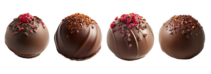 Chocolate truffles with berry topping isolated on transparent background