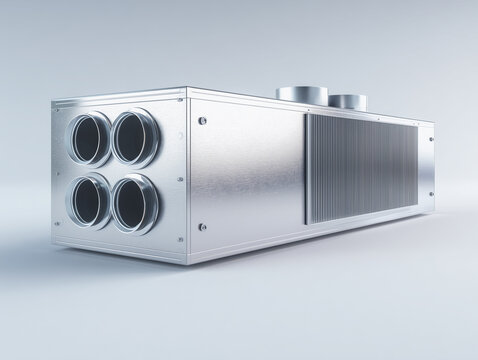 Modern heat recovery ventilator unit with duct connections isolated on white background