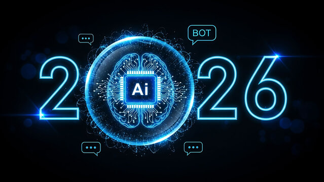 Artificial intelligence brain 2026 concept with digital circuit chip - Powered by Adobe