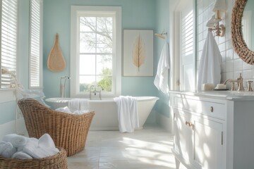  whites, blues, and sandy neutrals, complemented b