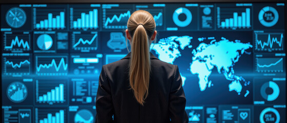 Data analysis business technology graphs world map statistics professional digital display information