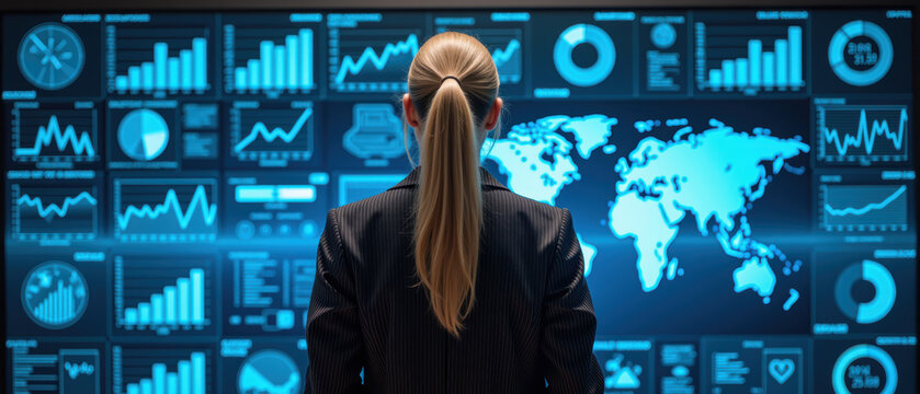 Data analysis business technology graphs world map statistics professional digital display information - Powered by Adobe