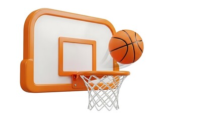 Basketball going through hoop with orange rim and white netting