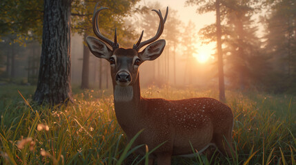 Wild deer in the forest looking for shelter