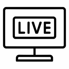 Line icon of a TV screen with &ldquo;LIVE&rdquo; tag, black on white, square minimalist style