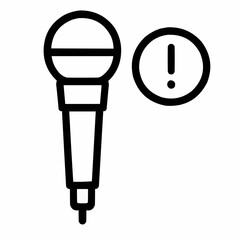 Line icon of a microphone with alert symbol &mdash; live report, black on white, square minimalist style