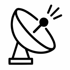 Line icon of a satellite dish with signal burst, black on white, square minimalist style