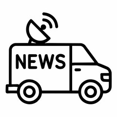 Line icon of a news van with antenna, black on white, square minimalist style