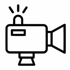 Line icon of a camera with blinking light &mdash; live coverage, black on white, square minimalist style