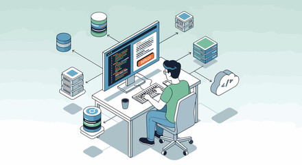 Obraz premium Software Engineer Developing Cloud Application For Data Servers