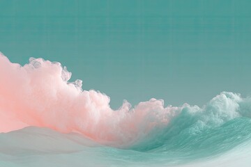 Pastel plumes rising, blending colors peach/pink and teal against solid backdrop