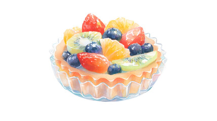 Watercolor Fruit Tart with Fresh Berries and Citrus