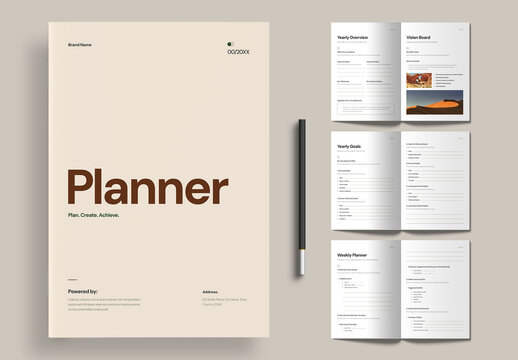 Modern Minimal Planner Book Layout Productivity Template Design