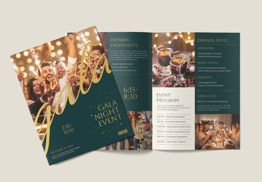 Elegant Gala Night Event Brochure and Menu Program Template Design