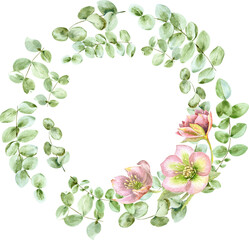 Watercolor wreath of eucaliptus