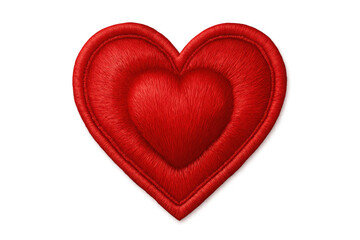 Obraz premium Red heart shape plush patch with soft fuzzy texture, symbolizing love and romance, isolated on transparent background