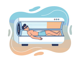 Man relaxing in tanning bed for skin care