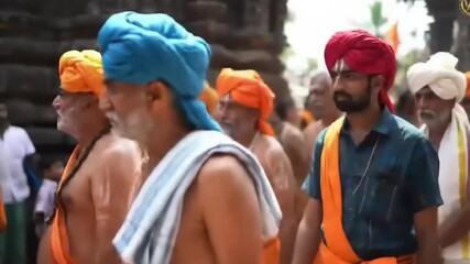 Hindu Men in Procession with Religious Ceremony.
