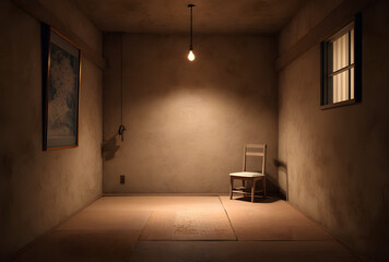 Minimal japanese tatami room interior with low wooden table and soft natural light