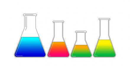 Colorful chemical reagents in beakers