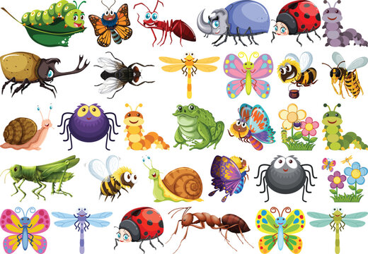 Funny smiling characters bug set for nursery art wall vector