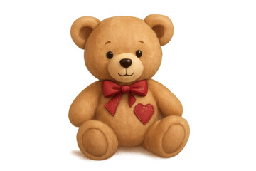 Obraz premium Brown teddy bear with red bow and heart