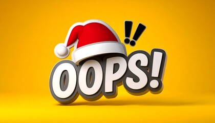 Oops text with Santa hat on yellow background