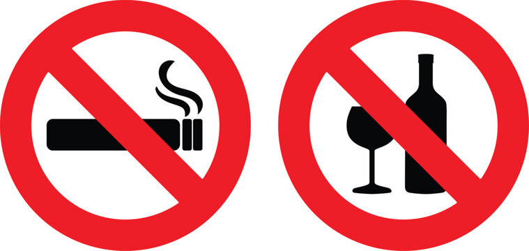 Set of no smoking and no drink alcohol_ prohibited sign vector