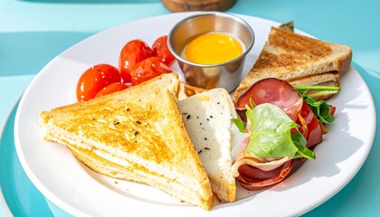 彩り豊かなトーストを楽しむモーニングセットが映える爽やかな朝の食卓