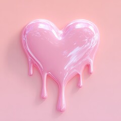 Glossy pink heart melting down soft pink background, with drips