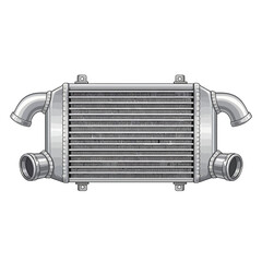 Fototapeta premium Detailed illustration of an intercooler with pipes on a white background viewed from the front