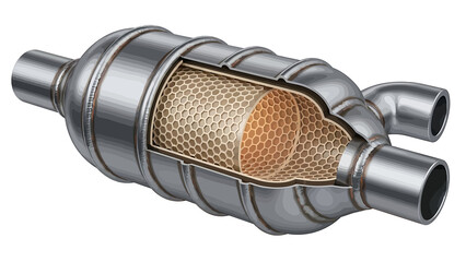 Exhaust system catalytic converter illustration