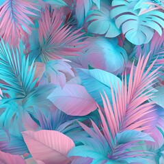 Pastel tropical foliage, soft light. Artful botanical background pattern