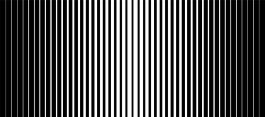 Striped halftone gradation texture. Gradient Transition Lattice. Fading vertical line background pattern. Black parallel lines backdrop. Geometric optical illusion effect. Vector Illustration. Not AI