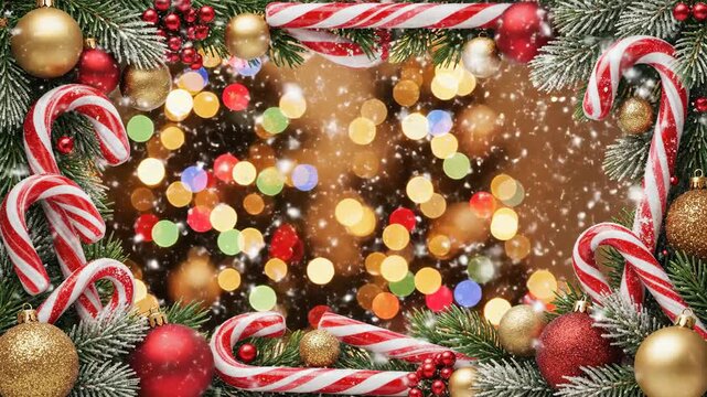Festive holiday decoration with candy canes and ornaments