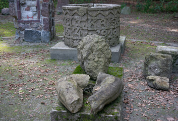 Remains of stone megalithic structures, Roland Hill (Kopiec Rolanda). Łobez, Poland.