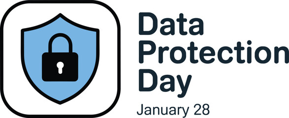 Shield with lock and Data Protection Day text in blue and black