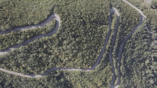 Aerial view of a winding mountain road in the Kakheti region of Georgia.