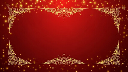 Golden ornate frame with snowflakes on red background for christmas or winter holiday decoration