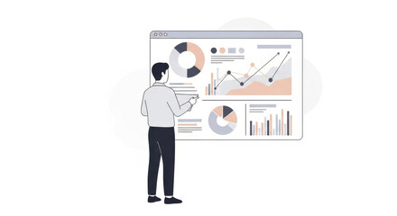 Man Presenting Data Analytics Dashboard on Large Screen