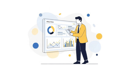 Businessman Analyzing Analytics on Large Screen in Modern Office