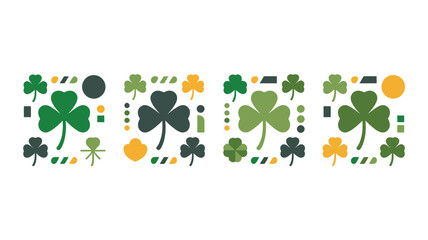 Decorative horizontal strip featuring various green shamrock patterns and geometric shapes