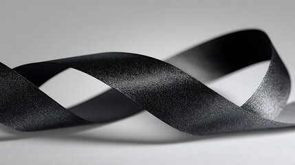 Elegant Black Satin Ribbon Twisting into an Abstract Wavy Design