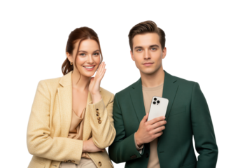 Confident entrepreneurs share secret business information and mobile technology insights during a private corporate meeting while discussing a profitable startup strategy and innovation