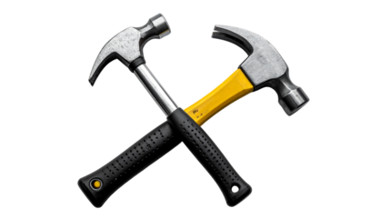 Dual collection of photorealistic claw hammers with wood grips isolated on transparent background