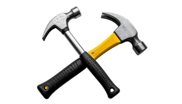 Dual collection of photorealistic claw hammers with wood grips isolated on transparent background - Powered by Adobe