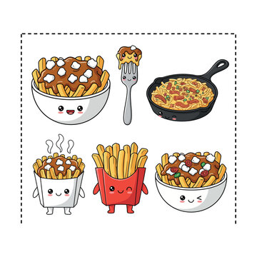 Poutine Vector Illustration with French Fries, Cheese Curds, and Gravy 