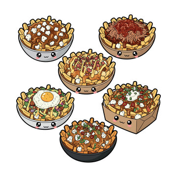Poutine Vector Illustration with French Fries, Cheese Curds, and Gravy 