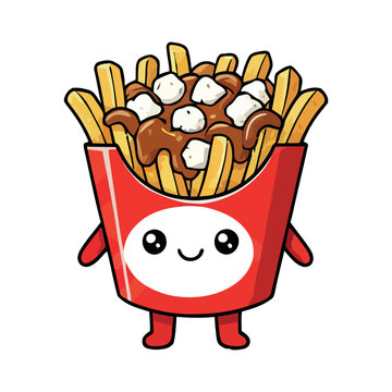 Poutine Vector Illustration with French Fries, Cheese Curds, and Gravy 